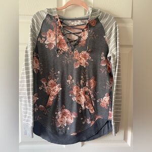 Maurices Floral Lace-Up Sweatshirt - Gray and Pink